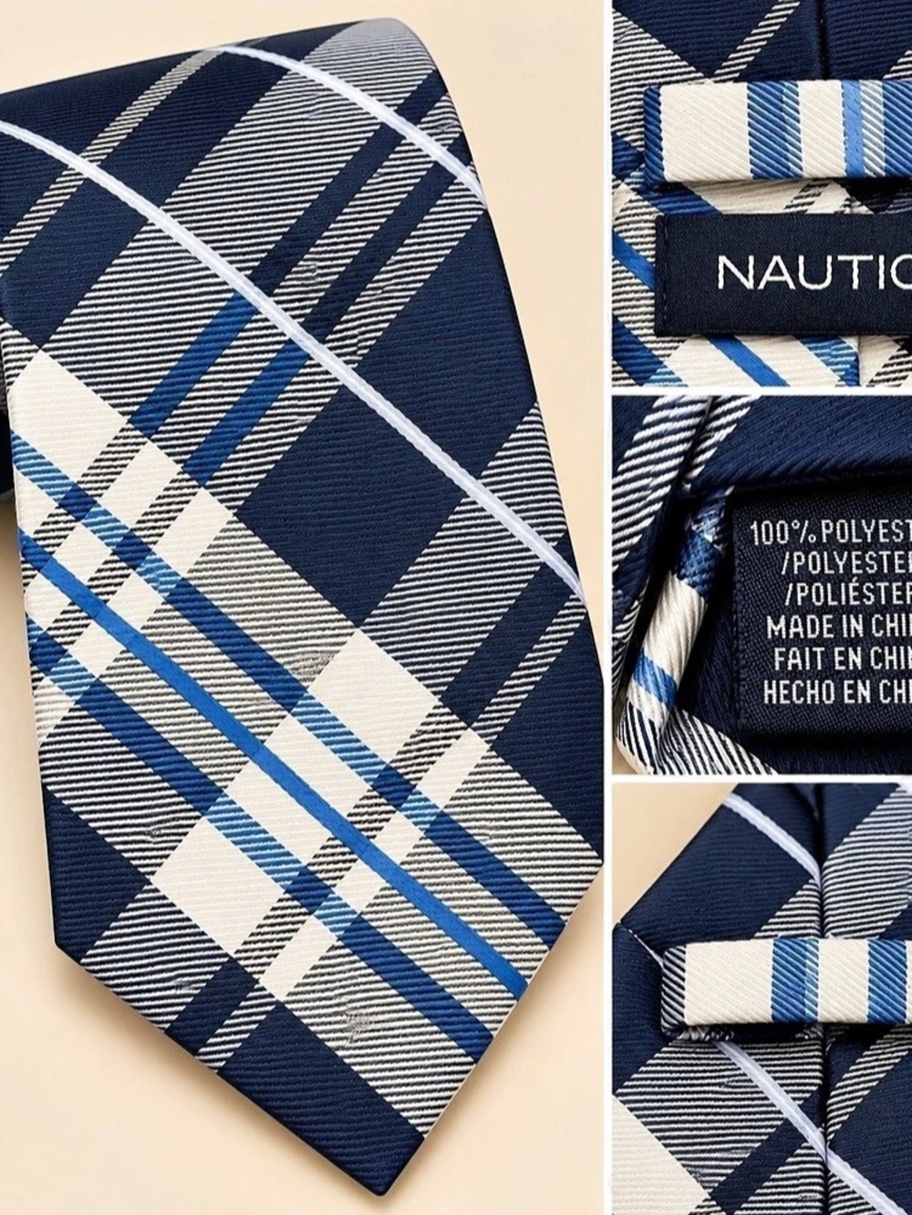 Nautica Plaid Tie in Blue & White Like New
